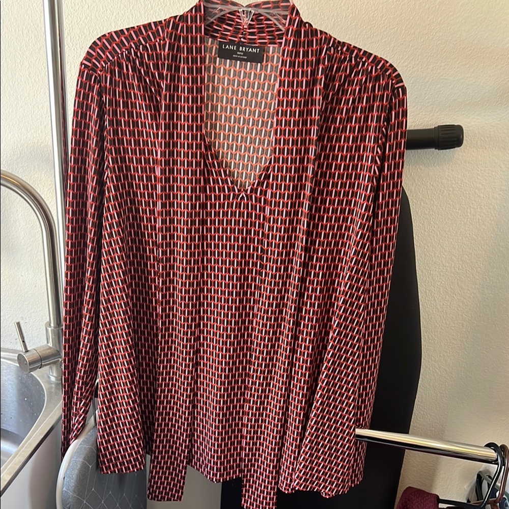 Lane Bryant Red and Black Blouse size 10/12 W